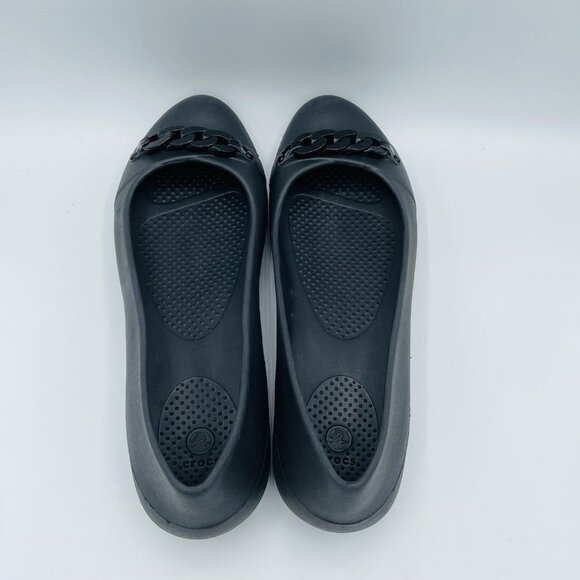 Crocs Shoes Womens Size 11 Black Slip On Comfort Flats Ballet Link Chain Heels - Picture 11 of 12